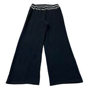 Y2K JS Signature Rhinestone Fringe Pants Size 4 Wide Leg Ankle Crop Party Black